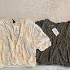 Windsor Cream and Green Puff Sleeve Crop Blouse